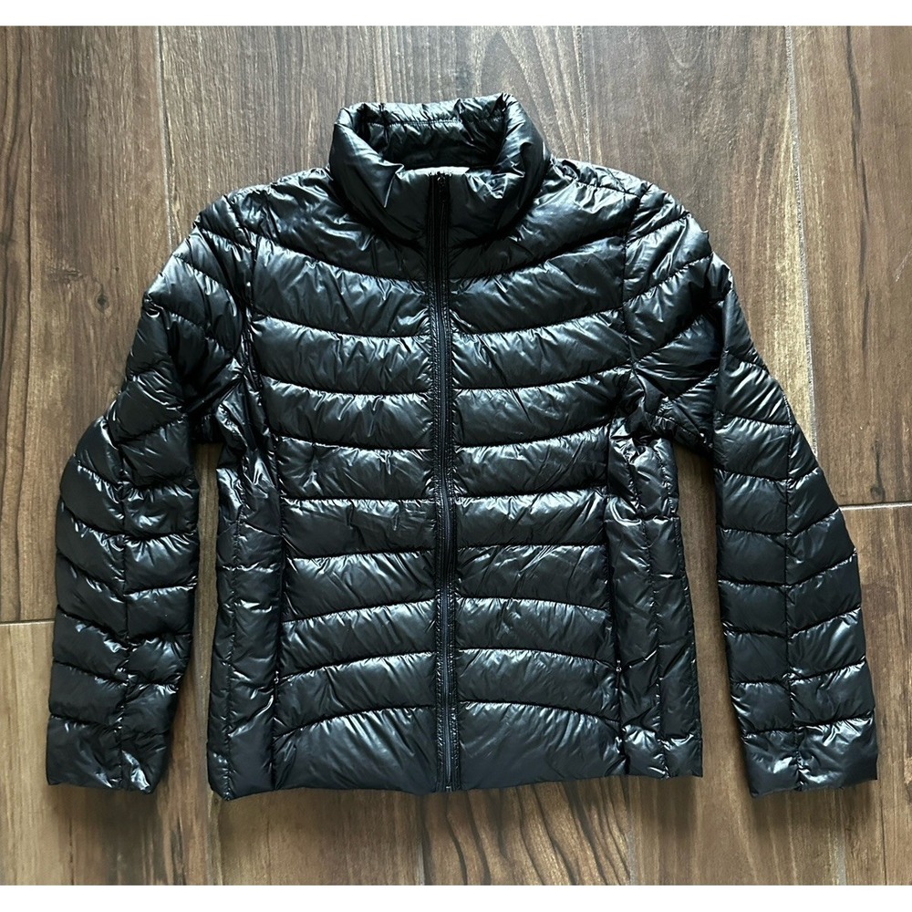 Papaya Womens Black Down Puffer Jacket Lightweight Full Zip Quilted Coat Size L